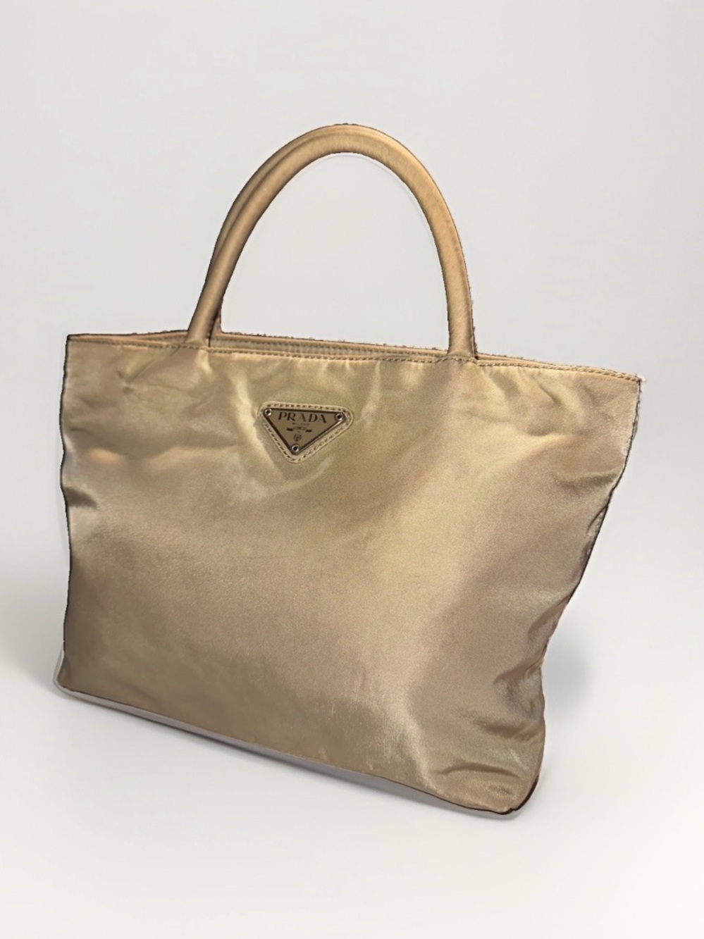 Authentic PRADA Tessuto Nylon Mini Tote Handbag Beige Triangle Italy - Picture 3 of 10
